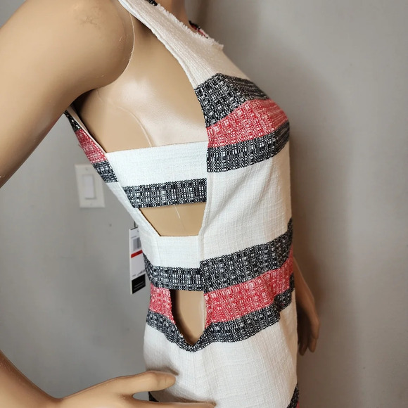 NWT Dolce Vita Cutout Sleeveless Fringe Red white black stripe mini dress xs - Picture 2 of 15